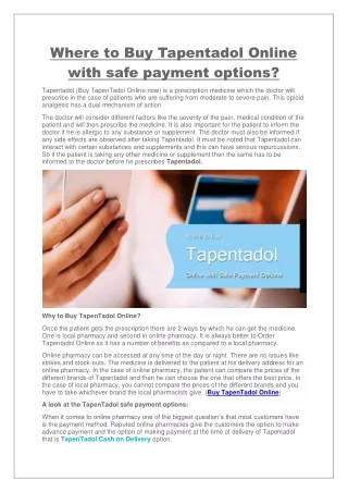 Buy Aspadol Online Tablets Cash on Delivery | TapenTadol 100MG COD