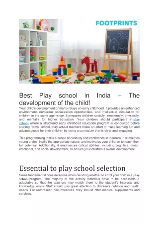 Best Play school in India – The development of the child!