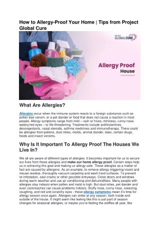 How to Allergy-Proof Your Home Tips From Project Global Cure