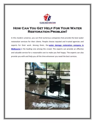 How Can You Get Help For Your Water Restoration Problem