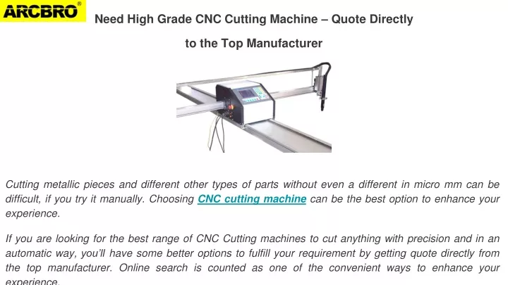 need high grade cnc cutting machine quote