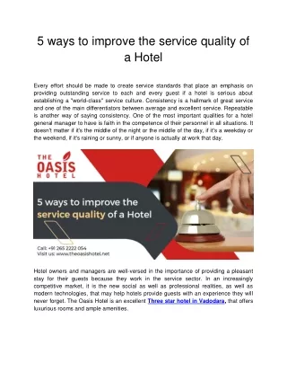 The Oasis Hotel  - 5 ways to improve the service quality of a Hotel