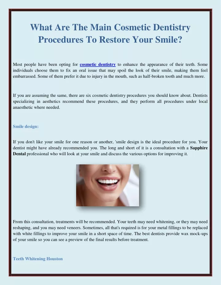 what are the main cosmetic dentistry procedures