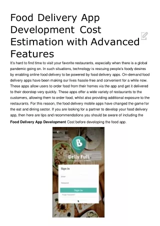 food delivery app development cost estimation