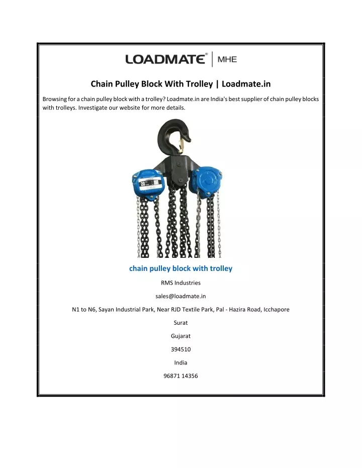 chain pulley block with trolley loadmate in