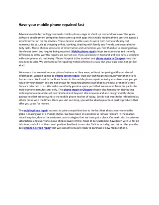 have your mobile phone repaired fast advancement