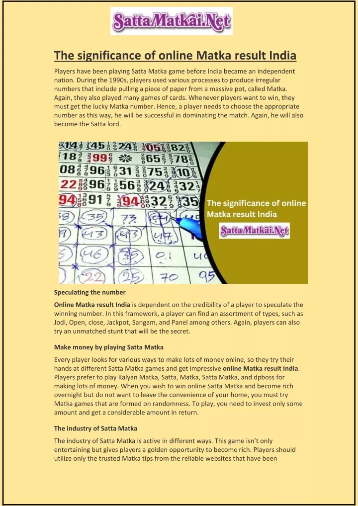 the significance of online matka result india