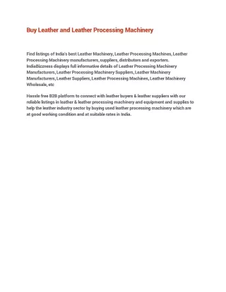 Buy Leather and Leather Processing Machinery