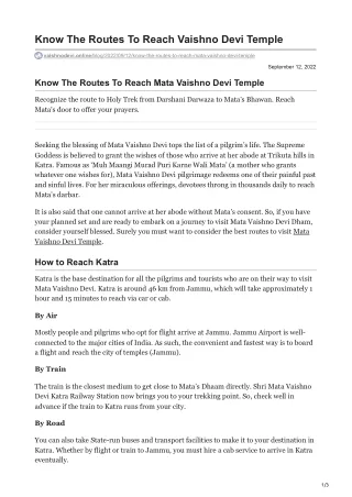 Know The Routes To Reach Vaishno Devi Temple