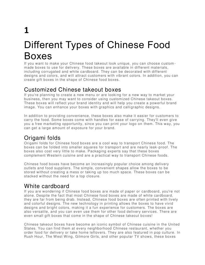 1 different types of chinese food boxes