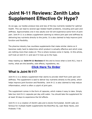 Joint N-11 Reviews: Zenith Labs Supplement Effective Or Hype?