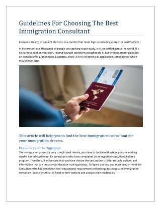 Guidelines For Choosing The Best Immigration Consultant  | Reform Immigration Consultancy