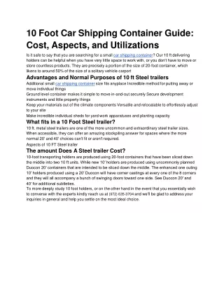 10 Foot Car Shipping Container Guide_ Cost, Aspects, and Utilizations
