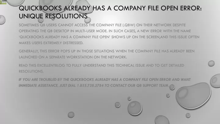 quickbooks already has a company file open error unique resolutions