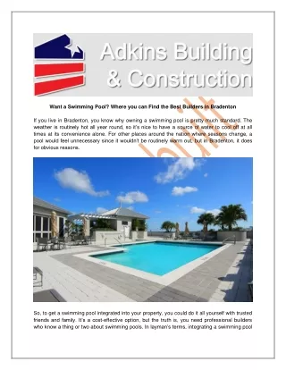 Want a Swimming Pool Where you can Find the Best Builders in Bradenton