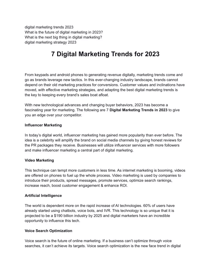 digital marketing trends 2023 what is the future