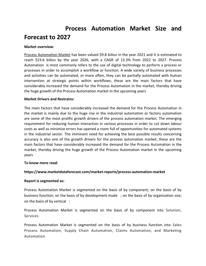 process automation market size and forecast