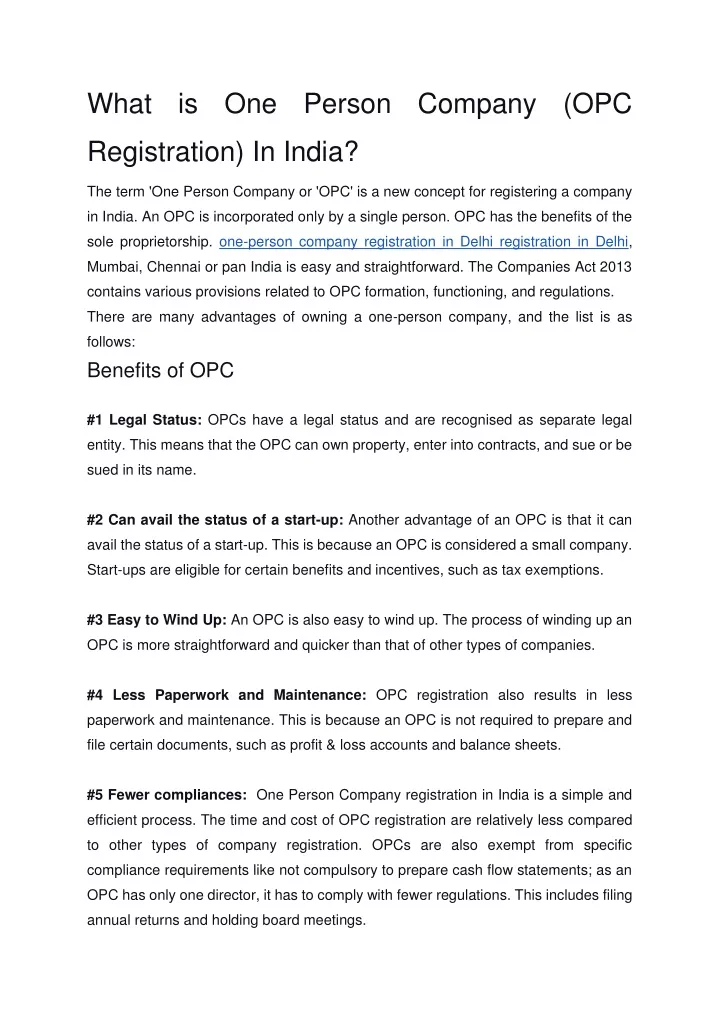 what is one person company opc