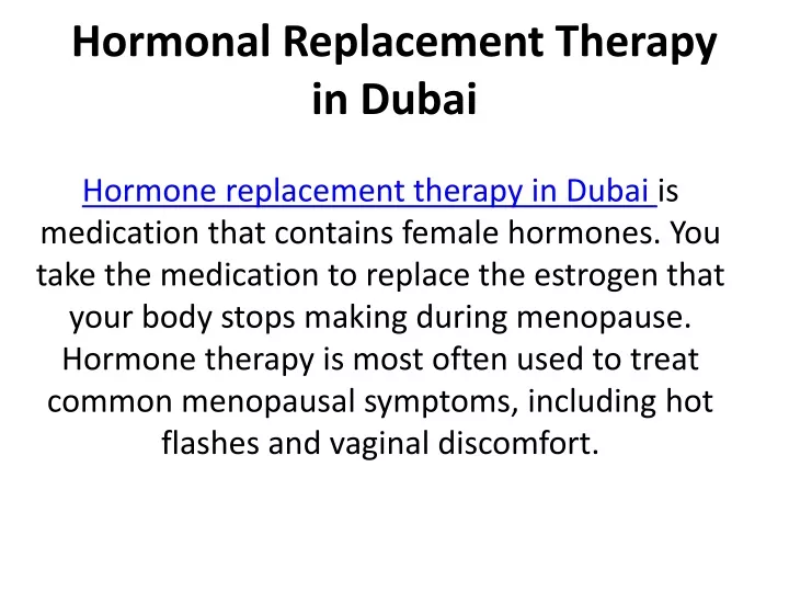 hormonal replacement therapy in dubai