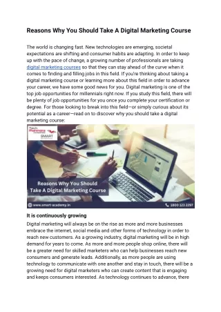 reasons why you should take a digital marketing