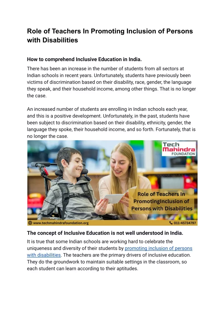 role of teachers in promoting inclusion