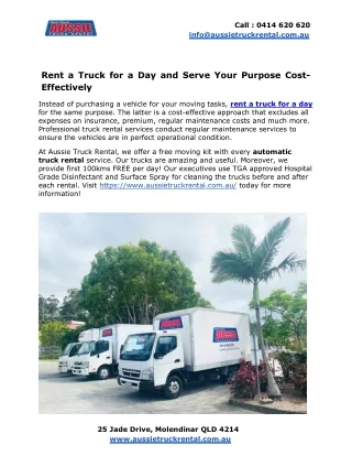 Rent a Truck for a Day and Serve Your Purpose Cost-Effectively
