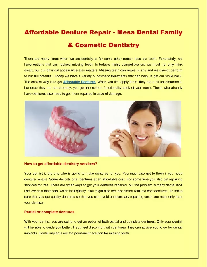 affordable denture repair mesa dental family