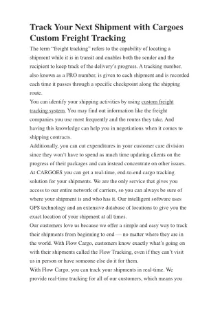 track your next shipment with cargoes custom