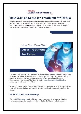 How You Can Get Laser Treatment for Fistula