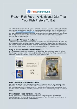 Nutritional Frozen Fish Food Diet- Pets Warehouse