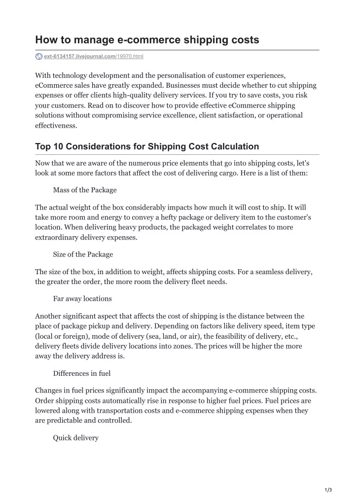 how to manage e commerce shipping costs