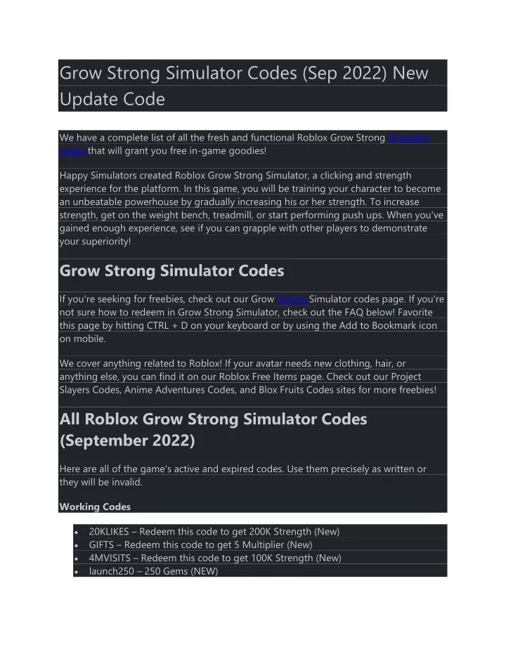 grow strong simulator codes sep 2022 new update