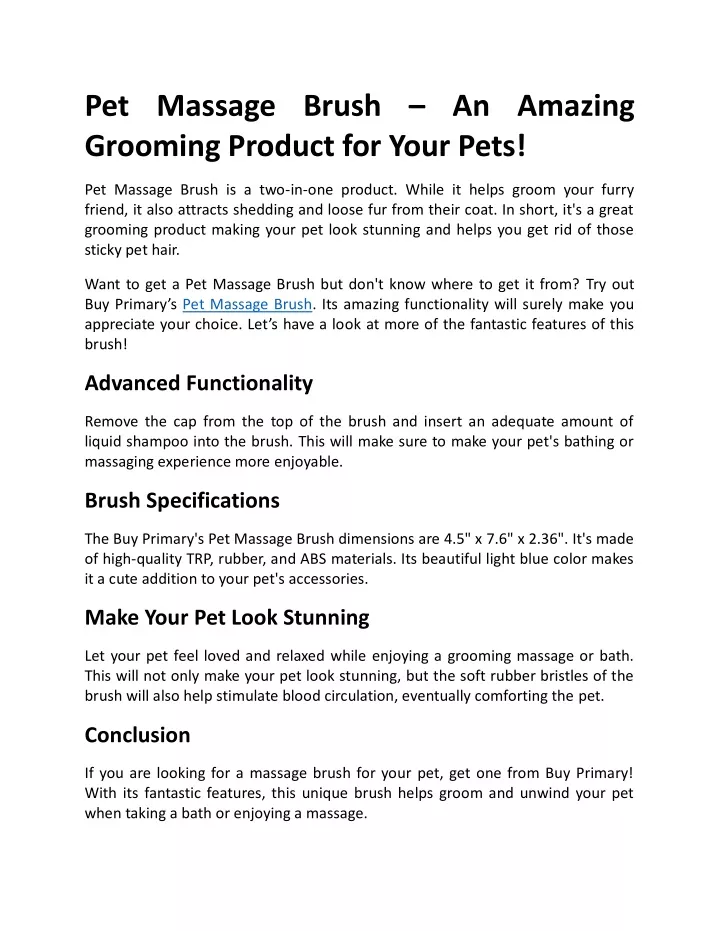 pet massage brush an amazing grooming product