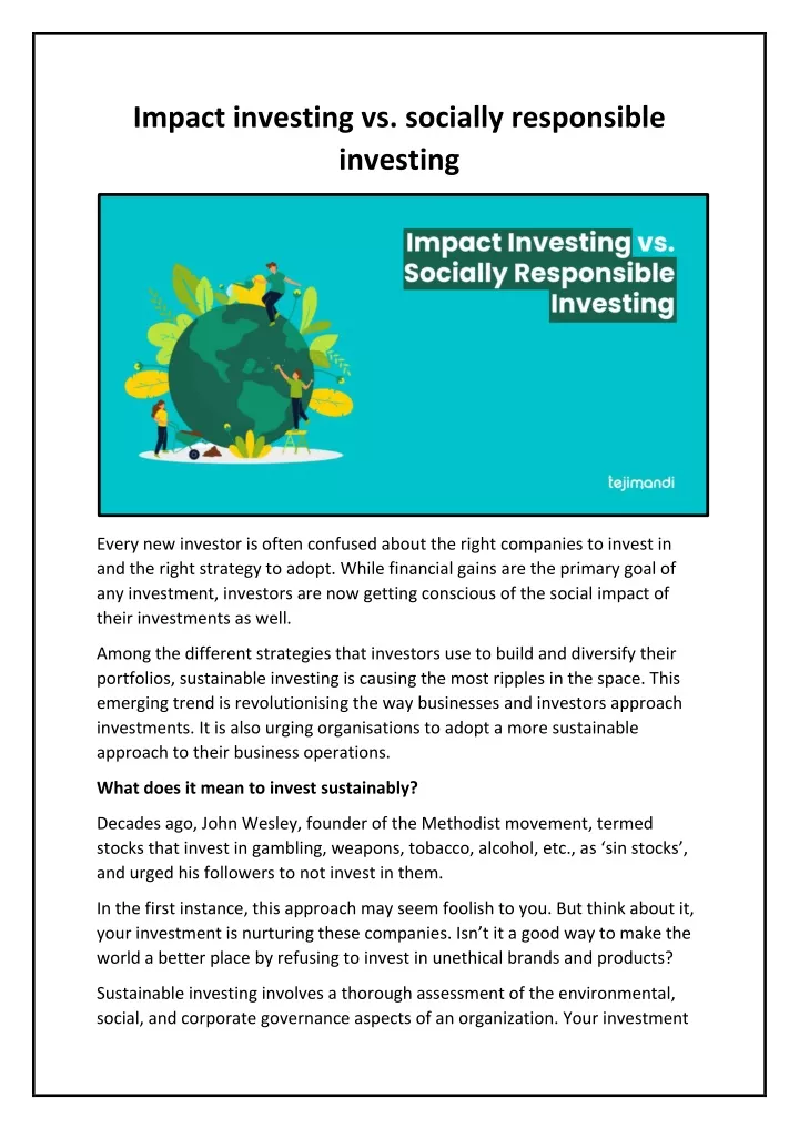 impact investing vs socially responsible investing