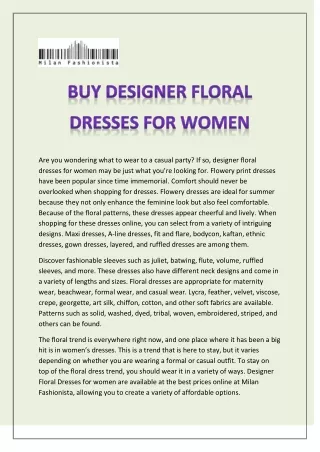 BUY DESIGNER FLORAL DRESSES FOR WOMEN