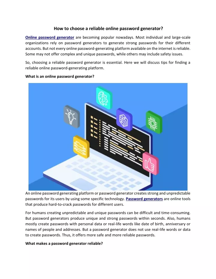 how to choose a reliable online password generator