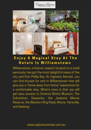 Enjoy a magical stay at the hotels in Williamstown