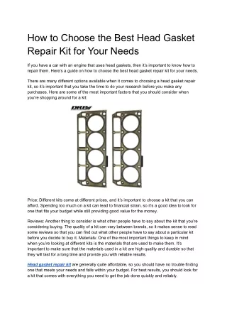 How to Choose the Best Head Gasket Repair Kit for Your Needs