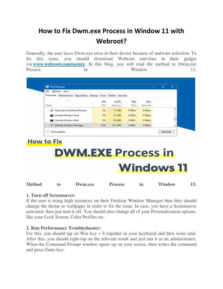 how to fix dwm exe process in window 11 with