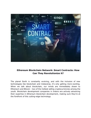 Ethereum Blockchain Network: Smart Contracts: How Can They Revolutionize it?