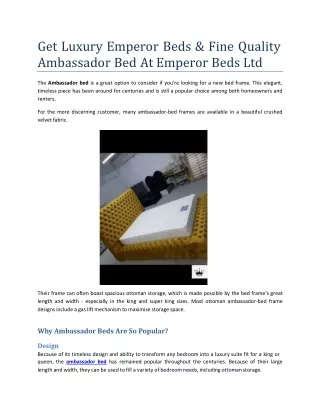 Get Luxury Emperor Beds & Fine Quality Ambassador Bed At Emperor Beds Ltd. PPT