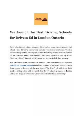 We Found the Best Driving Schools for Drivers Ed in London Ontario
