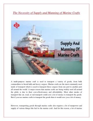 The Necessity of Supply and Manning of Marine Crafts