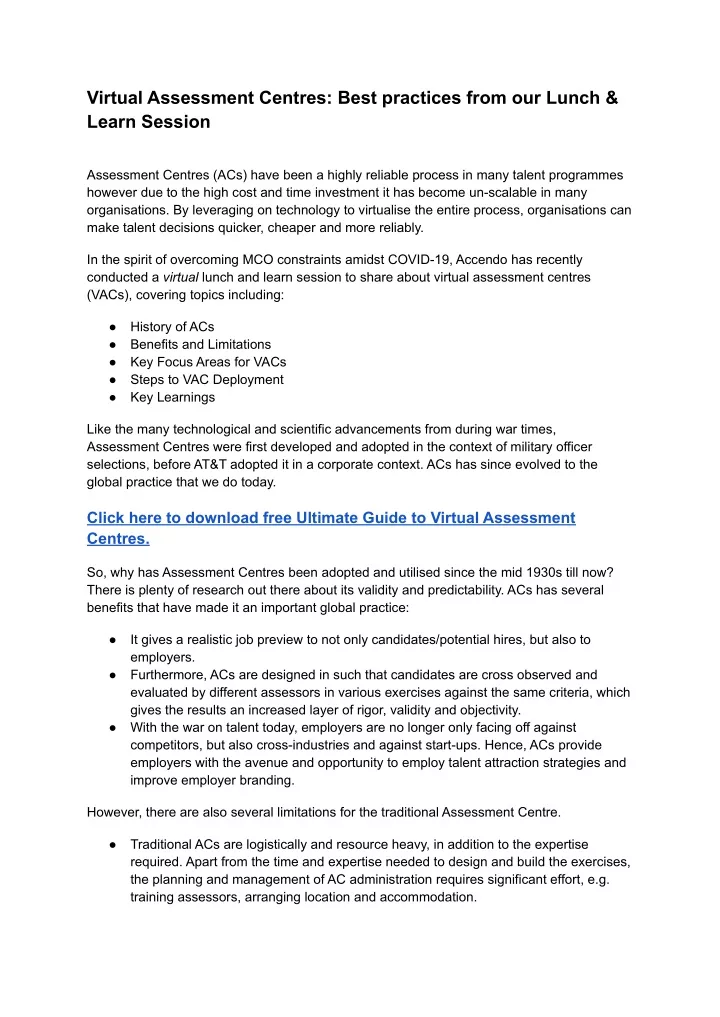 virtual assessment centres best practices from