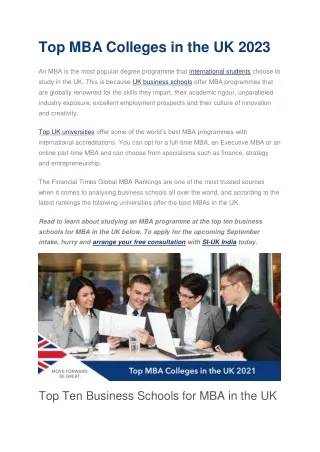 Top MBA Colleges in the UK 2023