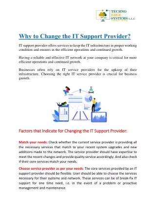 why to change the it support provider