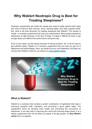 Why Waklert Nootropic Drug is Best for Treating Sleepiness