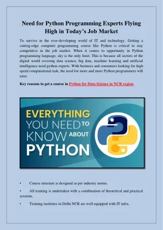 Need For Python Programming Experts Flying High in Today’s Job Market