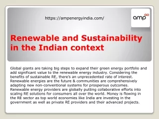 Renewable and Sustainability in the Indian context