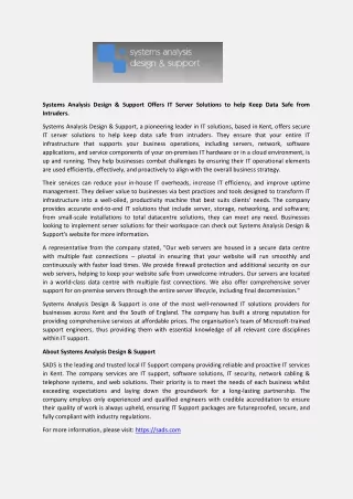 systems analysis design support offers it server